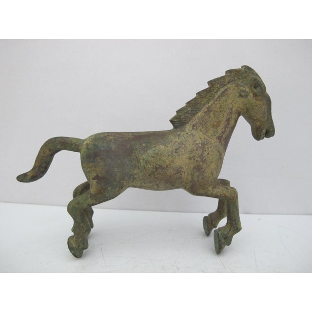 Vintage Chinese Bronze Han Dynasty Style Galloping Horse Statue Figurine For Sale - Image 4 of 10