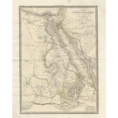 A refined and highly detailed early 19th-century french map depicting the nile river basin and the vast regions of egypt,...