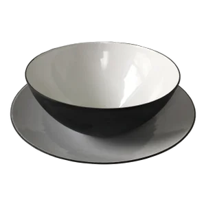 Vintage Danish Porcelain Enamel Krenit Bowl and Plate Set- 2 Pieces