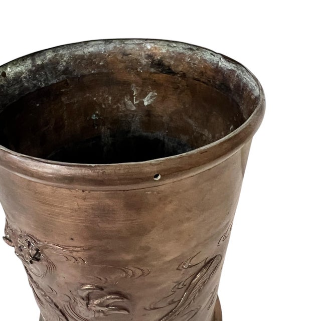 Early 20th Century Large Asian Copper Fighting Fire Breathing Winged Dragon Motif Cachepot For Sale - Image 5 of 10