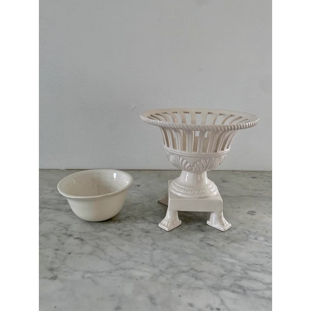 Italian Reticulated Neoclassical Porcelain Lion Paw Footed Basket Cachepot For Sale In South Bend - Image 6 of 10