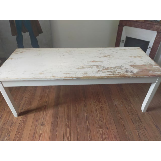 Large antique table, white patina, large top, seating for 10.