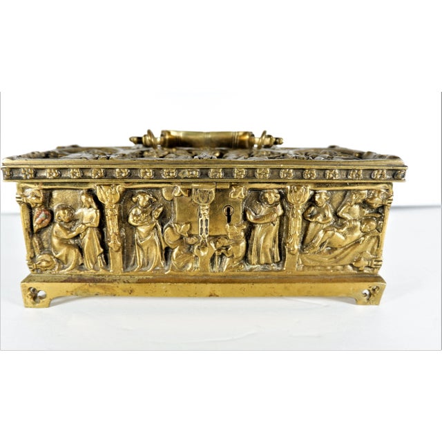 Vintage Brass Relic Casket Box Repose Figures For Sale - Image 9 of 9