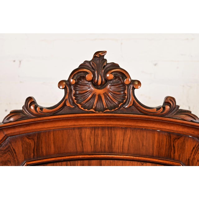 Brown Romweber French Provincial Louis XV Carved Rosewood Inlaid Marquetry Breakfront Bookcase Cabinet, Circa 1920s For Sale - Image 8 of 17