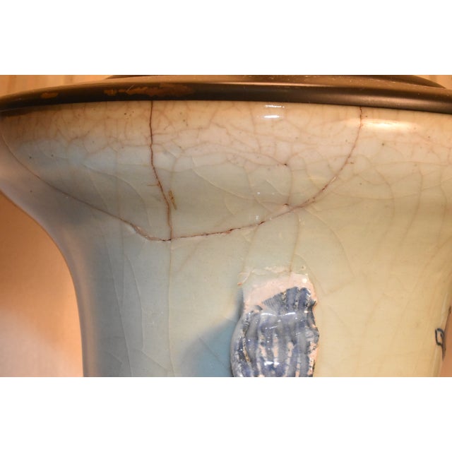 Ceramic Pair of 19th Century Blue on Celadon Chinese Vases Now Electrified Lamps For Sale - Image 7 of 7