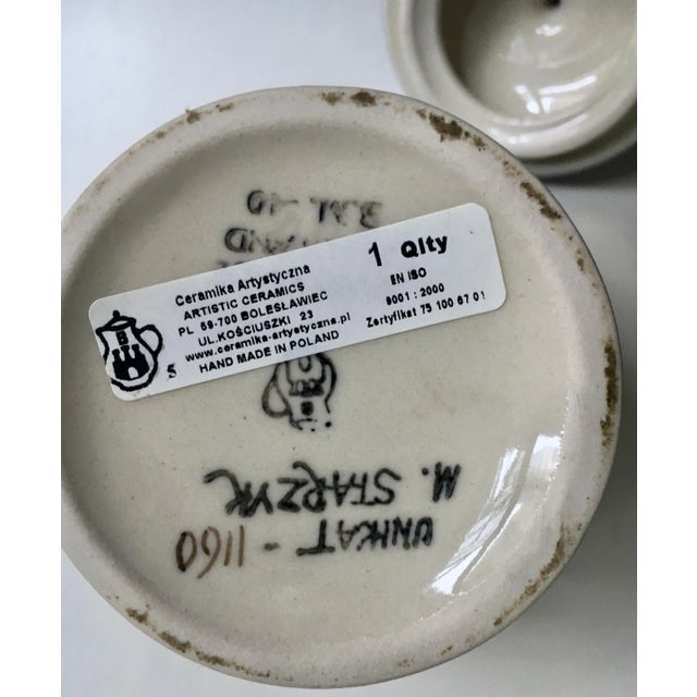 Vintage Maria Starzyk Hand Painted Bue "Pansy" Pottery Lidded Jar For Sale - Image 11 of 12