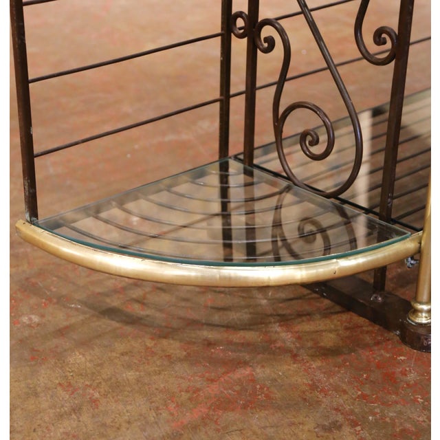 Early 20th C. French Wrought Iron and Brass Baker’s Rack With Glass Shelves For Sale - Image 4 of 13