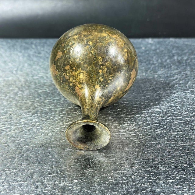 Asian Vintage Mottled Bronze Vase With Flared Rim and Patina Finish For Sale - Image 3 of 8