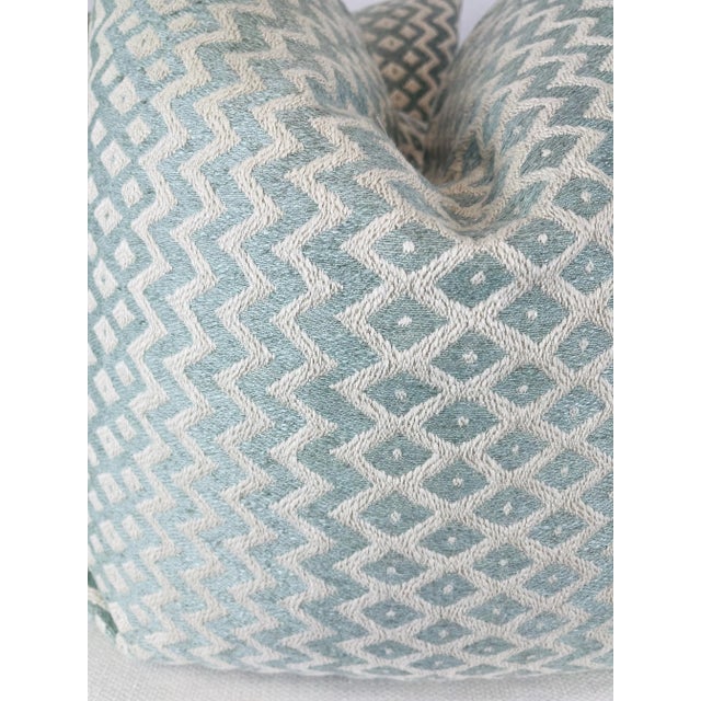Transitional Woven Ikat Stripe in Aqua 22" Pillows-A Pair For Sale - Image 3 of 3
