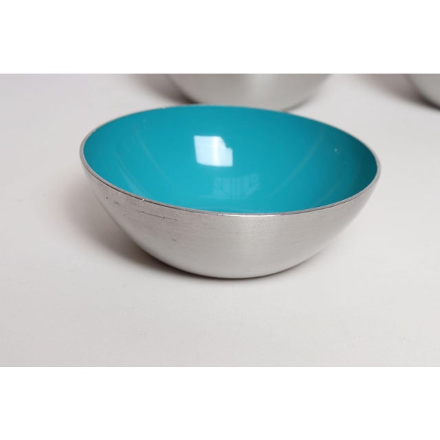 Set of Twelve Small Danish Modern Enamel and Brushed Aluminum Snack Bowls For Sale - Image 12 of 18