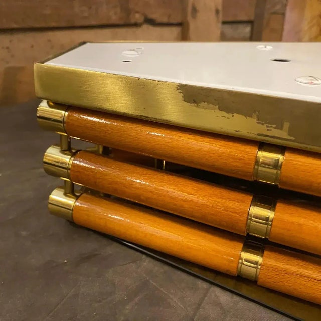 Stilnovo 1980s Modernist Glass, Wood and Brass Italian Wall Sconce For Sale - Image 4 of 8