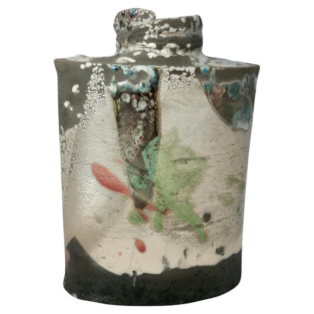 White Vintage Polychrome Stoneware Vase by Phill Rogers, 1980 For Sale - Image 8 of 8