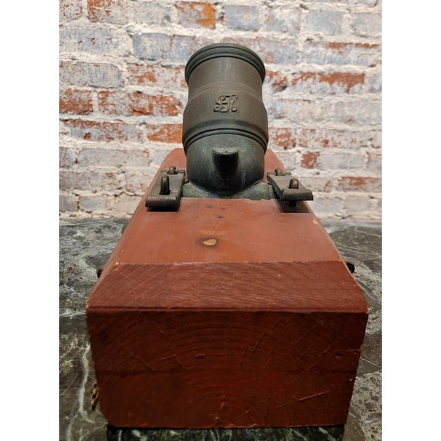 Metal British Metal Mortar Cannon on Wooden Base For Sale - Image 7 of 9