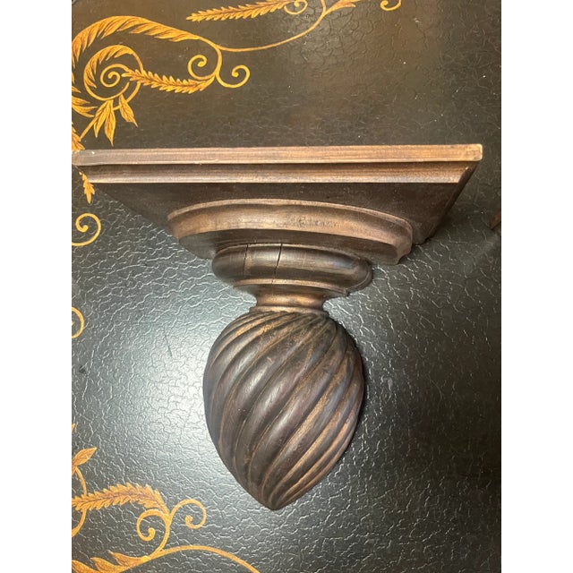 A Pair of Corbel Shaped 19th Century Oak Wall Brackets Acorn Finial Shelves For Sale - Image 4 of 7