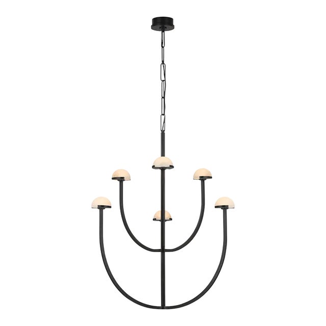 Kelly Wearstler for Visual Comfort Signature Pedra Large Two-Tier Chandelier in Bronze with Alabaster For Sale