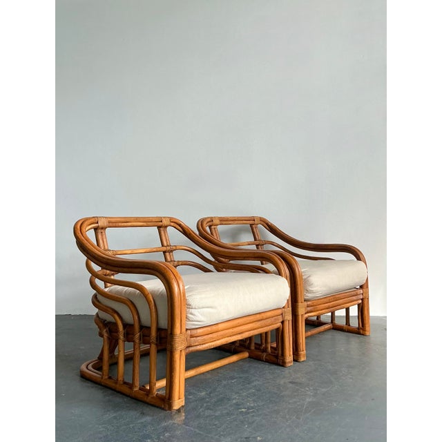Brown Jordan Vintage Boho Brown Jordan Bent Rattan Lounge Chairs - A Pair For Sale - Image 4 of 7