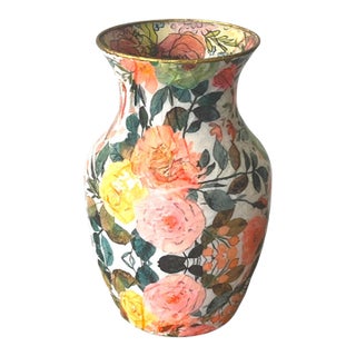 Floral Vase With Resin Finish and Reverse Decoupage Interior- Water Safe For Sale