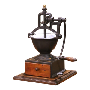 French Cast Iron and Wood Coffee Grinder With Crank and Drawer, Dated 1901
