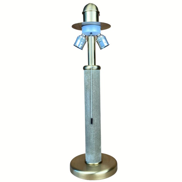 Large Sea Grass Green Leather Suede and Brass Table Lamp, 1970s For Sale - Image 11 of 15