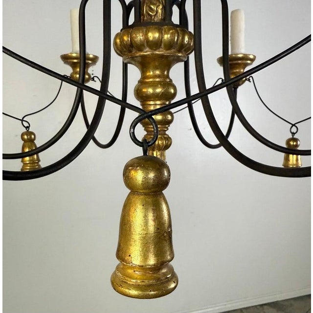 Traditional Paul Ferrante Gilt and Iron Six-Light Chandelier, 20th Century For Sale - Image 3 of 16