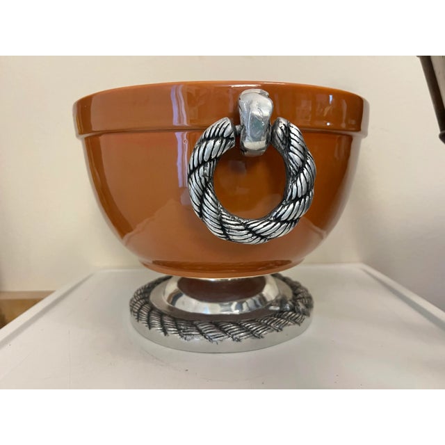 Modern Ceramic & Pewter Footed Serving Bowl Set With Silver Accents - 3 Pieces For Sale - Image 3 of 11