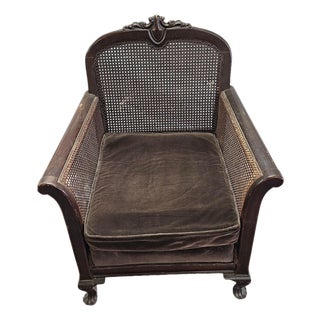 Antique French Louis XV-Style Double-Caned Bergère Wingback Armchair For Sale