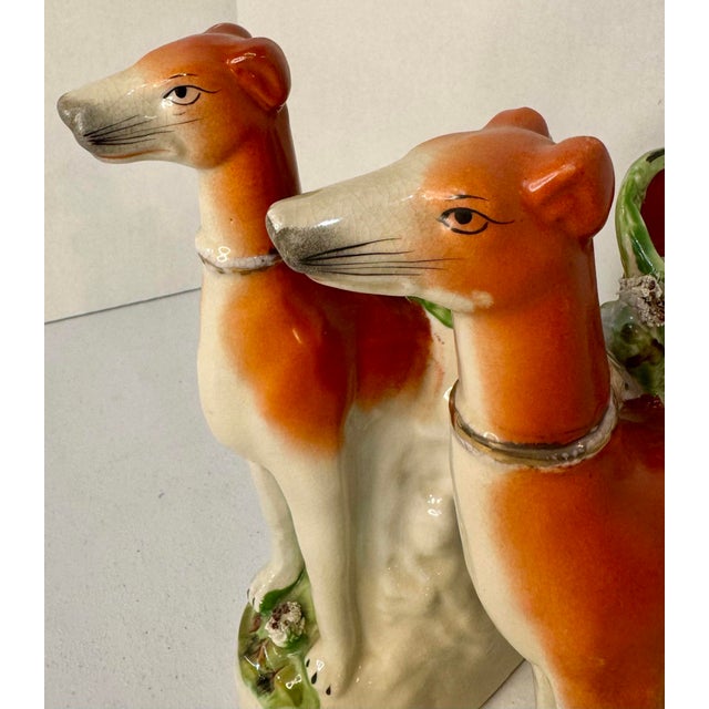 Mid 19th Century Pair 19th Century Staffordshire Greyhound/ Whippet Dog Spill Vase Figurines For Sale - Image 5 of 11