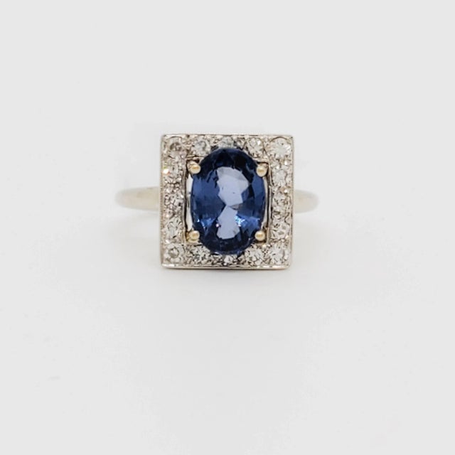Beautiful 2.32 ct. blue spinel oval with 0.20 ct. good quality white diamond rounds. Handmade in 14k white gold. Ring size...