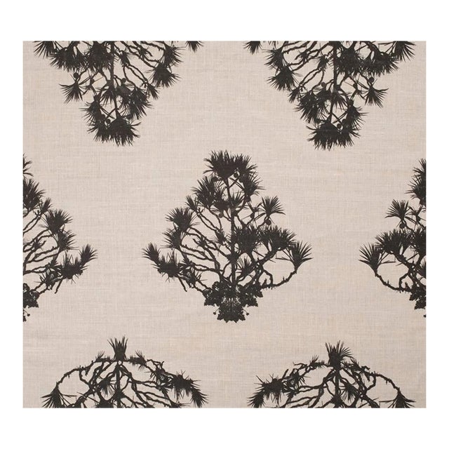 Brazil Tree Black Print on Natural Linen Fabric For Sale
