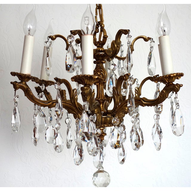 Palwa Brass Lead Crystal Six Liight Chandelier 6 Lights from Palwa, 1960s For Sale - Image 15 of 15