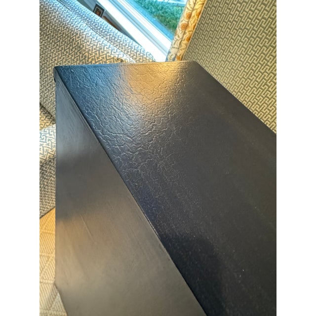 Hand-Painted Vintage Cabinet With Open Shelving – Navy Finish, Distressed Edges, Coat-of-Arms Motif For Sale - Image 11 of 18