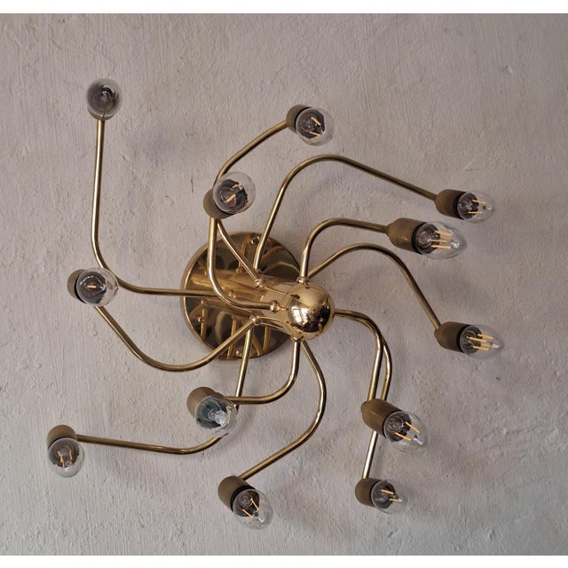 Gold Mid-Century Modern 3-Level Spiral Brass Chandelier with 12 Lights, 1960s For Sale - Image 8 of 8