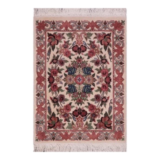 Shabby Chic Pak-Persian Beige/Green Wool Rug - 1'7'' X 2'3'' For Sale