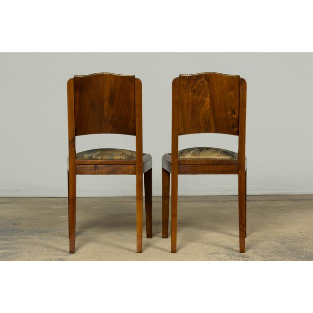 Set of 12 French Art Deco Walnut Dining Chairs With Botanical Upholstery, 1930s For Sale - Image 18 of 18