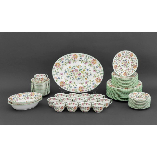 Minton "Haddon Hall" Bone China Dinner Service for Fourteen, floral design, each marked "Maddon Hall / Minton / Bone China...