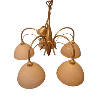 Five-Arm Chandelier with Marble-Effect Tinted Glass Shades from Honsel Brand, Germany, 1970s For Sale