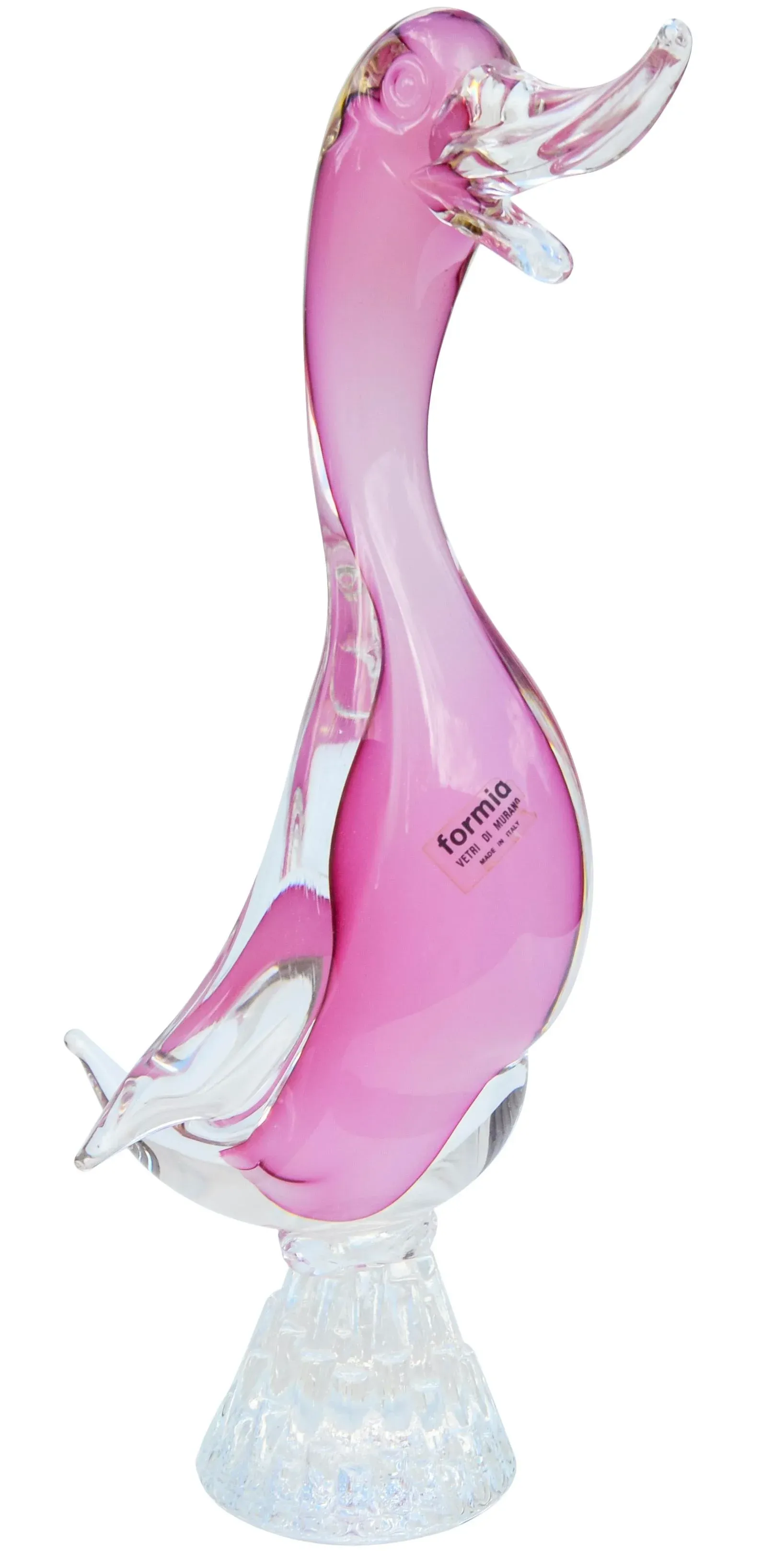 Formia　鳥　ガラス　イタリア　オブジェ　 Vetri Di Murano Vintage Large Italian Art Glass Pink Bird Figurine Marked Formia