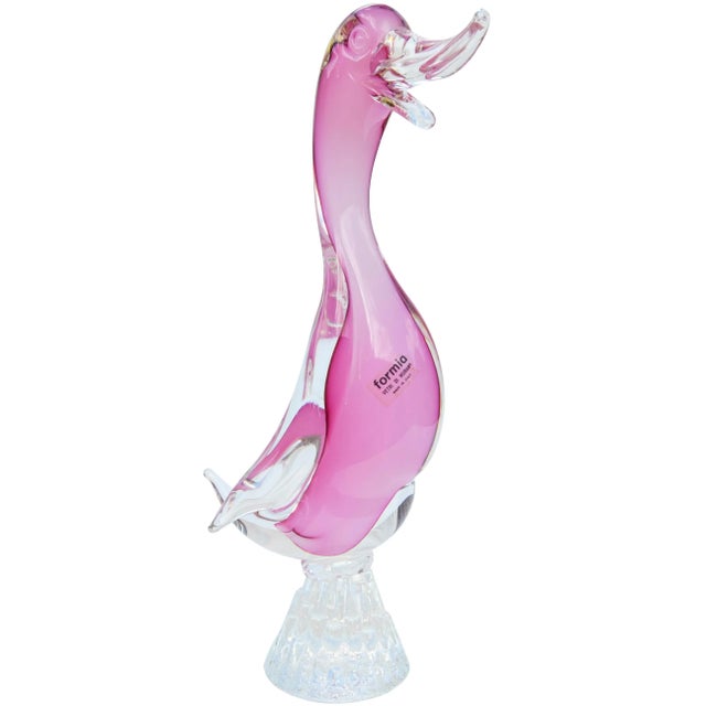 Vintage Large Italian Art Glass Pink Bird Figurine Marked Formia Vetri DI Murano For Sale - Image 9 of 9