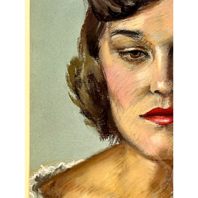 Mid-Century Modern 1950’s Hollywood Regency Original Pastel of a Young Woman Signed by Artist For Sale - Image 3 of 15