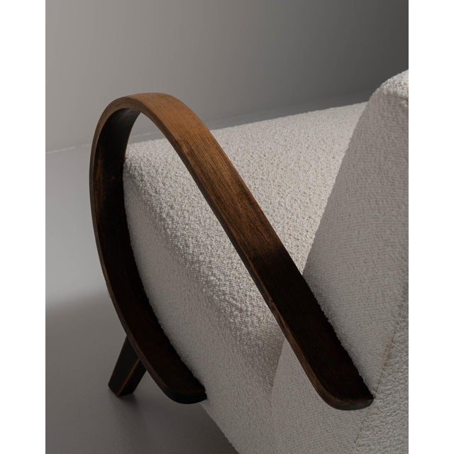 20th Century Czech Republic Warm Ivory Boucle Curved-Arm Lounge Chair For Sale - Image 9 of 11