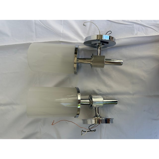 Two Henry Wall Mounted Single Arm Sconces With Etched Glass Shade For Sale In Denver - Image 6 of 6