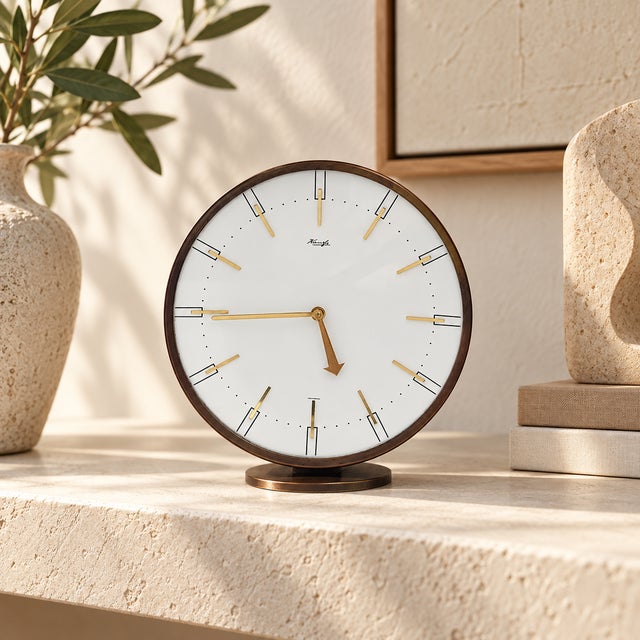Mid-Century Modern Heinrich Johannes Möller for Kienzle Germany Art Deco Mantle Clock C. 1950 For Sale - Image 3 of 14