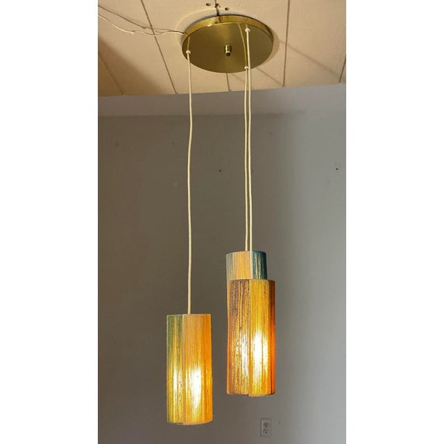 Vintage 50s 60s Mid-Century Triple, Multiple Color Yarn String Shades Hanging Ceiling Light Fixture For Sale - Image 12 of 12
