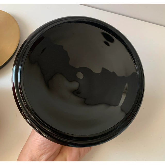 Glass Vintage Art Deco Black Glass Covered Dish With Gold Encrastation For Sale - Image 7 of 9