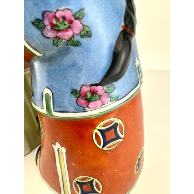 Rose Vintage Asian Famille Rose Porcelain Figures, Republic Period Style, a Pair For Sale - Image 8 of 12