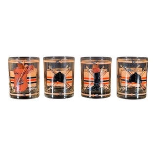Mid Century Equestrian Polo Theme Rocks Glasses c.1960s - Set of 4 For Sale