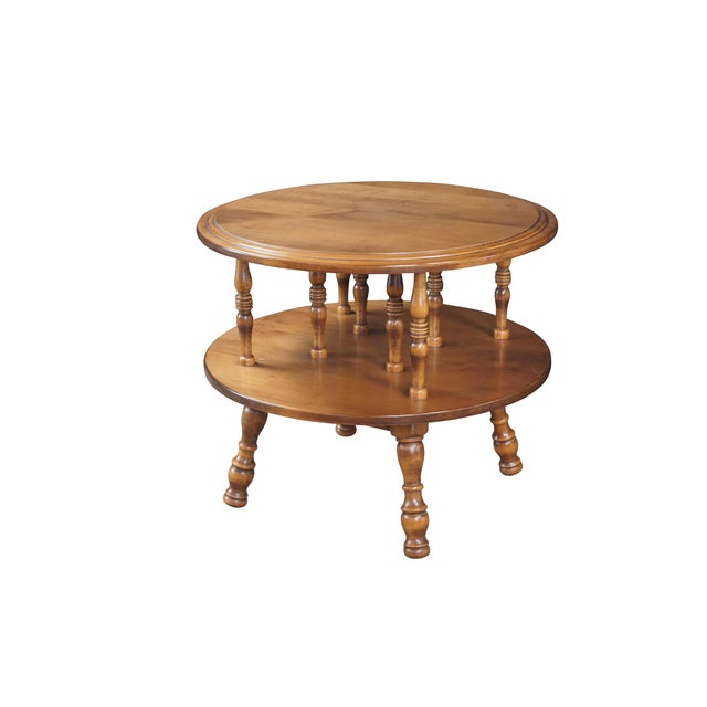 American Mid 20th Century Sprague Carleton Colonial Solid Rock Maple Round Two Tier Side Accent Table For Sale - Image 3 of 10