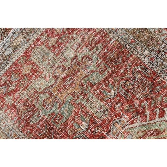 Antique Persian Heriz Distressed Runner With Geometric Medallions in Soft Colors For Sale - Image 11 of 11