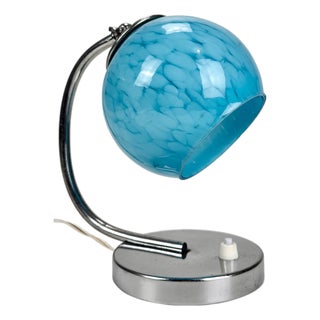 Art Deco Bedside Table in Blue Marble Glass and Chrome, 1930s For Sale