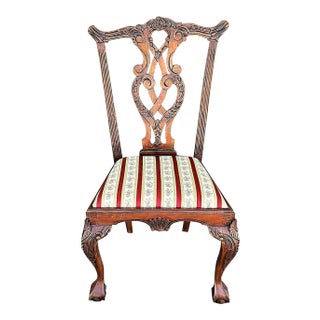 Vintage Mahogany Chippendale Ball & Claw Scroll Back Dining Desk Accent Chair For Sale